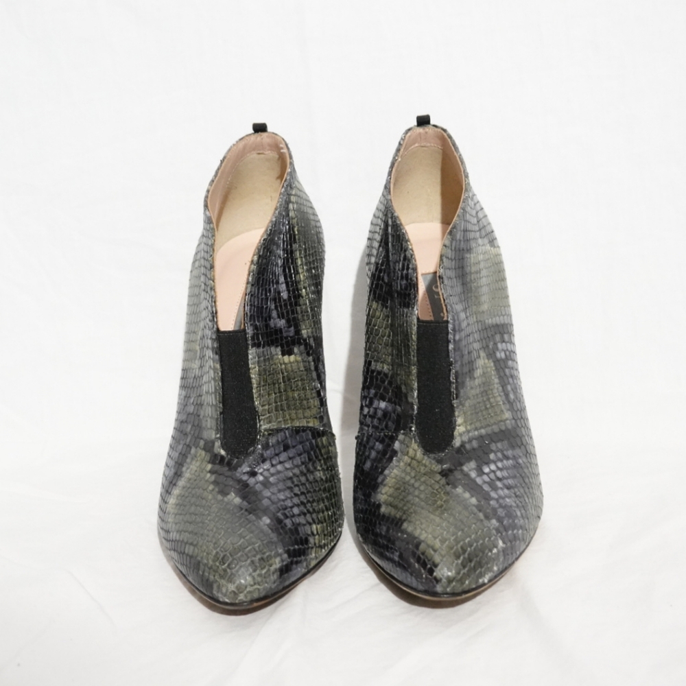 SJP Olive Green & Black Snakeskin Stiletto Heeled Bootie, Size 37½ - Picture 6 of 9